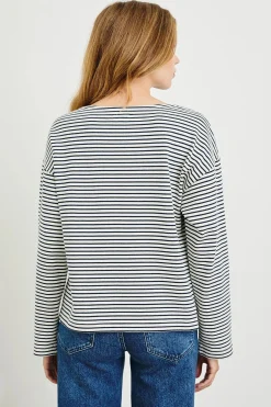 Macy Top Ivory Navy Micro Stripe