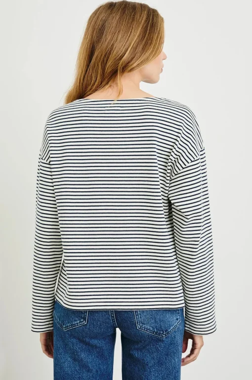 Macy Top Ivory Navy Micro Stripe
