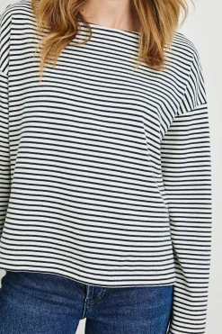 Macy Top Ivory Navy Micro Stripe