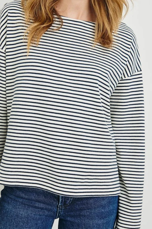 Macy Top Ivory Navy Micro Stripe