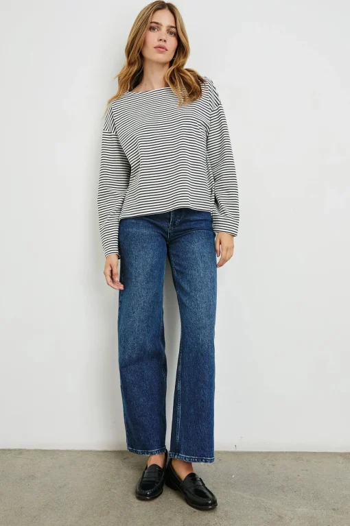 Macy Top Ivory Navy Micro Stripe