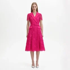 Magenta Lace Midi Dress