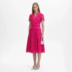 Magenta Lace Midi Dress