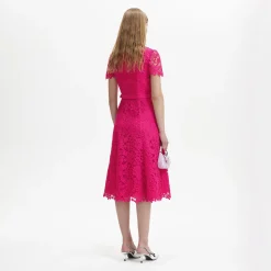 Magenta Lace Midi Dress