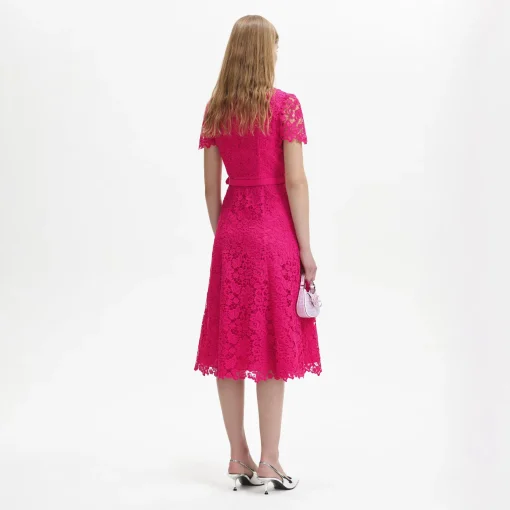 Magenta Lace Midi Dress