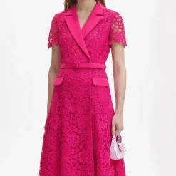 Magenta Lace Midi Dress