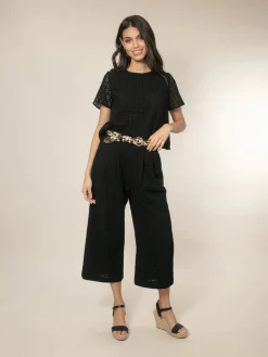 Marybeth Broderie Trousers Black