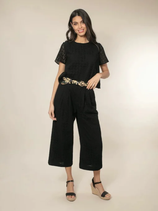 Marybeth Broderie Trousers Black