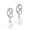 Medium Love Knot Pearl Drop Earrings Silver