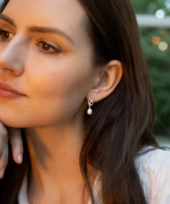 Medium Love Knot Pearl Drop Earrings Silver