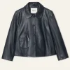 Milos Leather Jacket Navy
