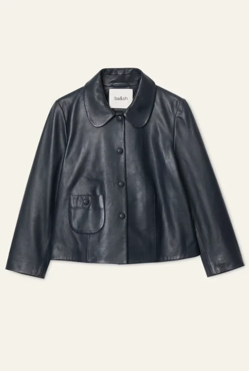 Milos Leather Jacket Navy