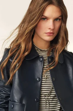 Milos Leather Jacket Navy