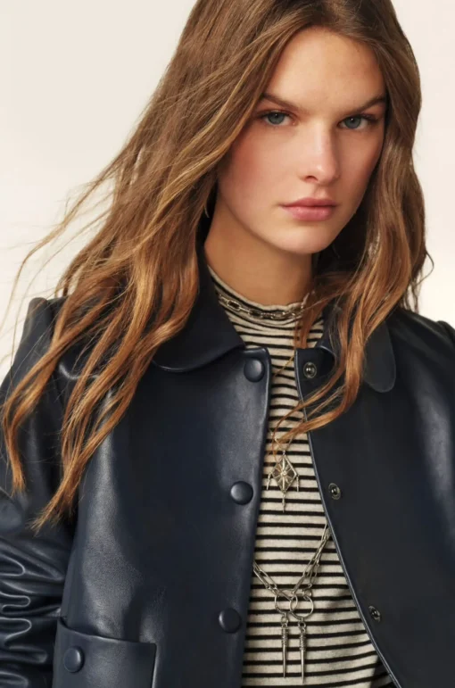Milos Leather Jacket Navy