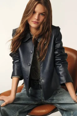 Milos Leather Jacket Navy