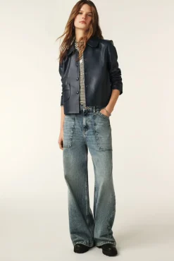 Milos Leather Jacket Navy