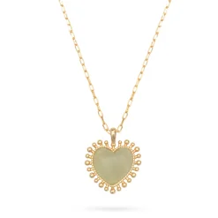 Mini Heart Pendant Necklace Lime Jade