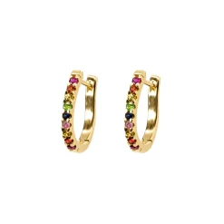 Mixed Precious Stone Rainbow Huggie Hoops