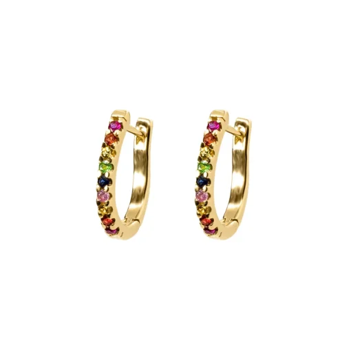 Mixed Precious Stone Rainbow Huggie Hoops