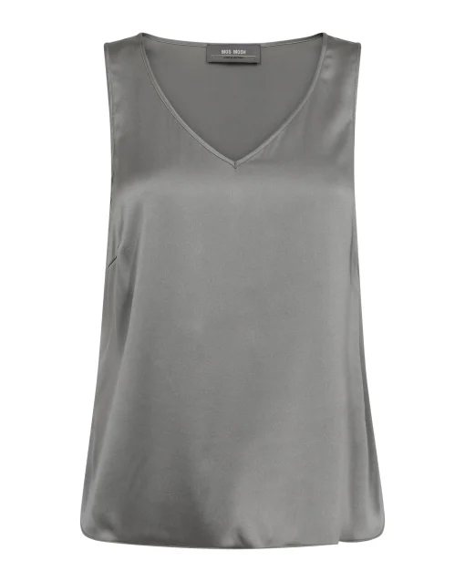 MMAstrid Silk V-Neck Top Sharkskin