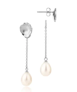 Molten Lava Stud With Removable Pearl Chain Silver