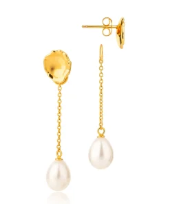 Molten Lava Stud With Removable Pearl Chain Gold