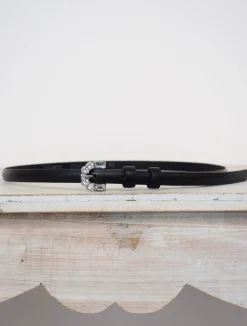 Narrow Belt Leather Black/Nickel