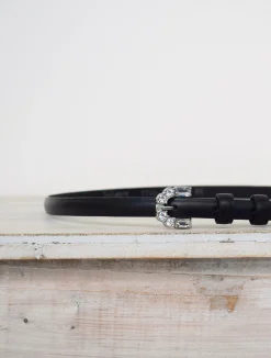Narrow Belt Leather Black/Nickel
