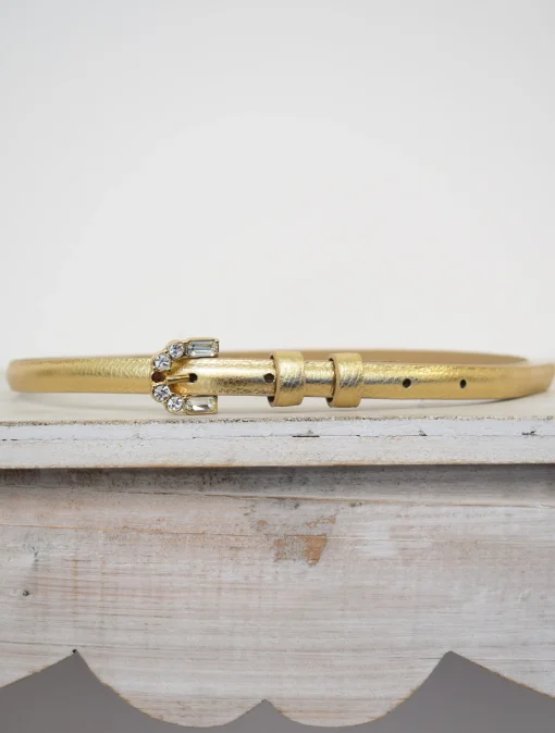 Narrow Belt Leather Shimmer Gold