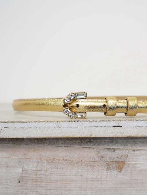 Narrow Belt Leather Shimmer Gold