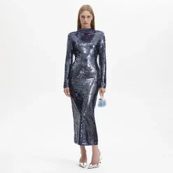 Navy Sequin Midi Dress