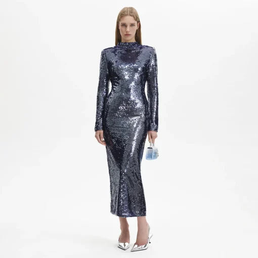 Navy Sequin Midi Dress