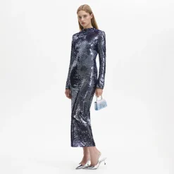 Navy Sequin Midi Dress