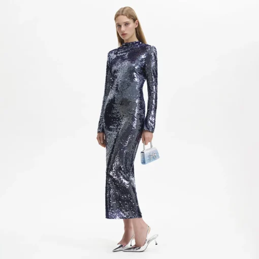 Navy Sequin Midi Dress