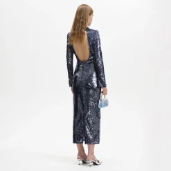 Navy Sequin Midi Dress