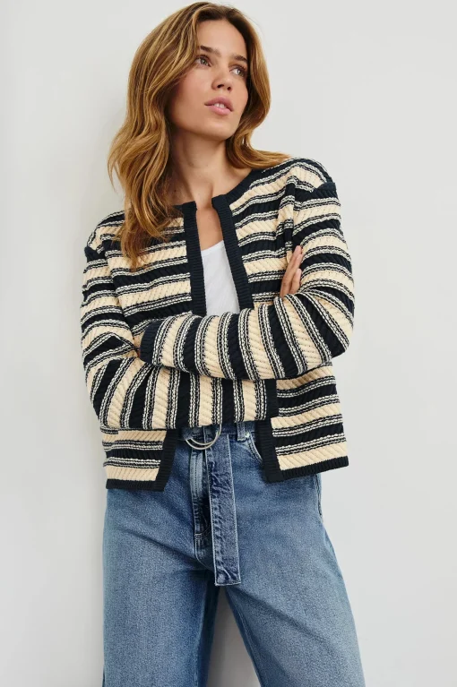 Nelly Cardigan Navy Oat Stripe