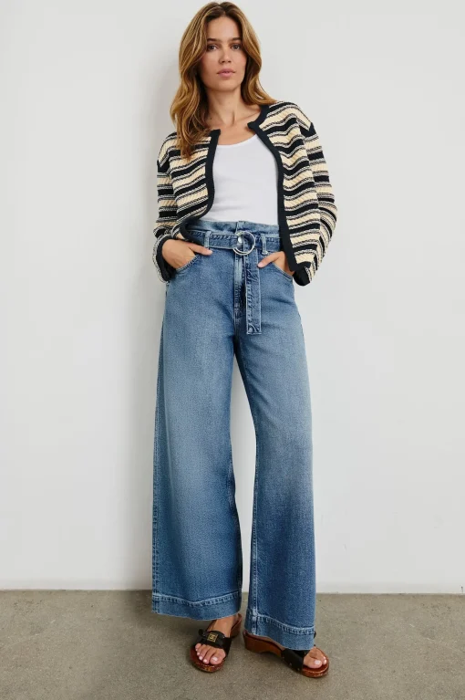Nelly Cardigan Navy Oat Stripe