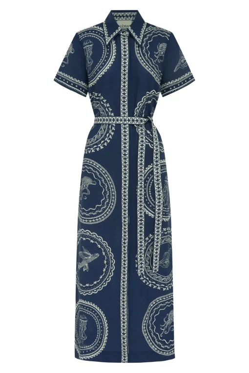 Oceane Linen Shirtdress Navy