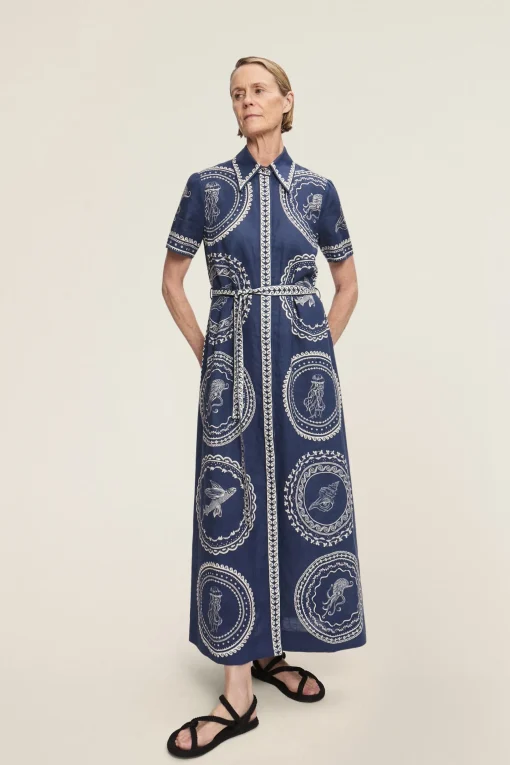 Oceane Linen Shirtdress Navy