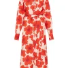 Olive Shirt Dress Red Hibiscus