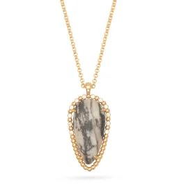 Oval Pendant Necklace Meshy Stone