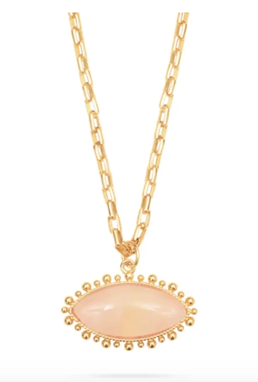 Pink Quartz Eye Pendant Necklace
