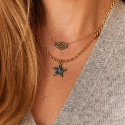 Rainbow Sapphire Chunky Star Necklace