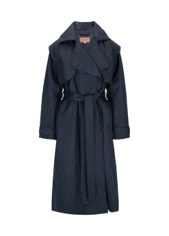 Regndrape Trench Coat Navy Pinstripe