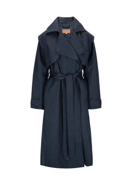 Regndrape Trench Coat Navy Pinstripe