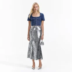 Silver Sequin Maxi Skirt