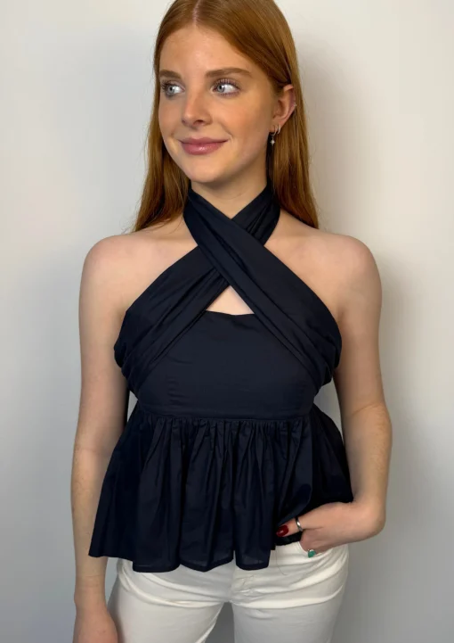 Tie Front Blouse Navy