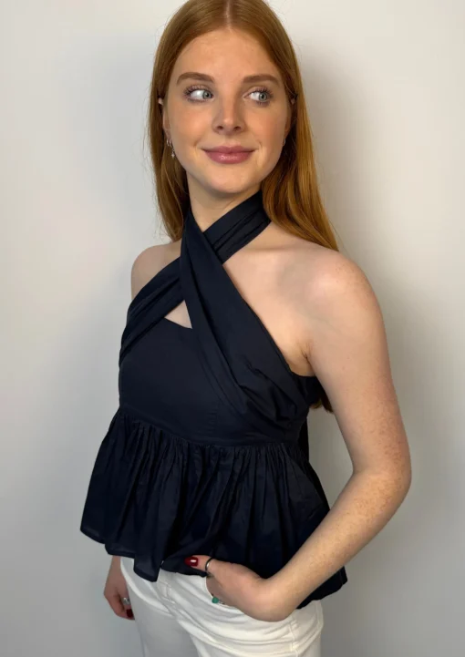 Tie Front Blouse Navy