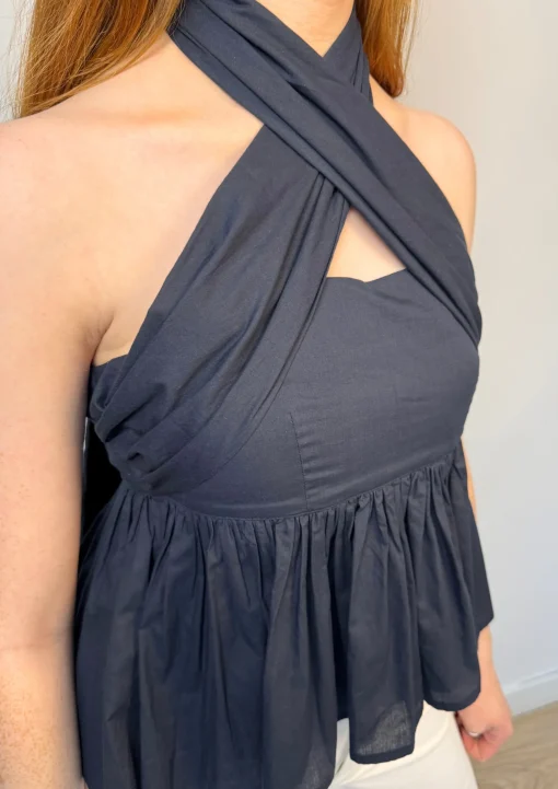 Tie Front Blouse Navy