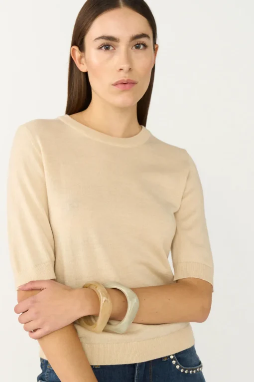 Vigga SS Lurex Knit Vanilla White